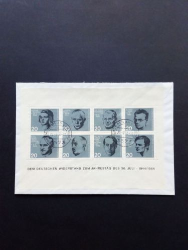 DEUTSCHLAND BLOCK 3 AUF ECHTGELAUFENEM ERSTTAGSBRIEF WIDERSTANDSKÄMPFER 1964 ATTENTAT AUF HITLER