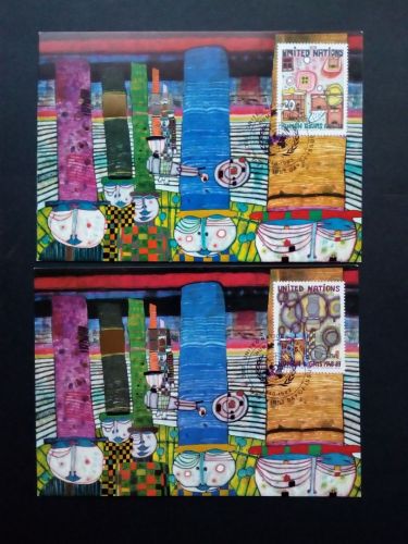 UNO NEW YORK MI-NR. 438-439 AUF 2 MAXIMUMKARTEN HUNDERTWASSER 1983