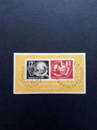 DDR BLOCK 7 GESTEMPELT(USED) DEUTSCHE BRIEFMARKENAUSSTELLUNG DEBRIA LEIPZIG 1950 MARKE AUF MARKE
