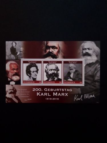 ÖSTERREICH BLOCK 200. GEBURTSTAG KARL MARX 2018 POSTFRISCH POSTPREIS 2,04 €