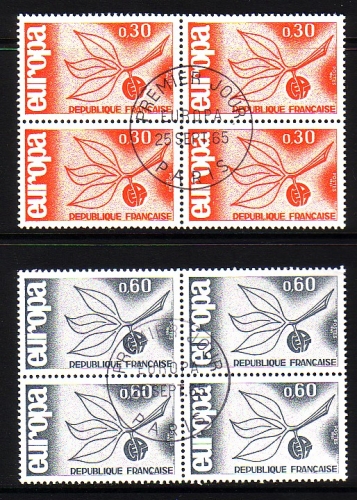 FRANKREICH MI-NR. 1521-1522 GESTEMPELT(USED) 4er BLOCK EUROPA 1965 - ZWEIG