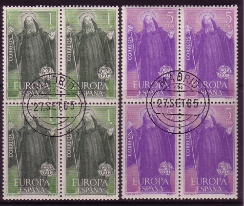 SPANIEN MI-NR. 1565-1566 o 4er BLOCK EUROPA 1965 - HL. BENEDIKT