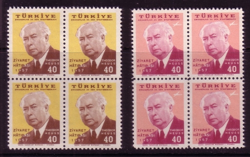 TÜRKEI MI-NR. 1516-1517 POSTFRISCH(MINT) 4er BLOCK STAATSBESUCH VON THEODOR HEUSS