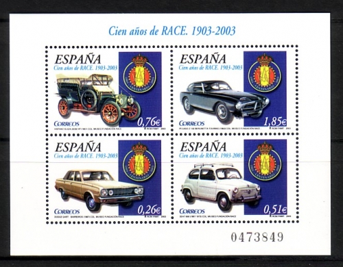 SPANIEN BLOCK 118 POSTFRISCH(MINT) 100 JAHRE KÖNIGLICH SPANISCHER AUTOMOBILCLUB 2003