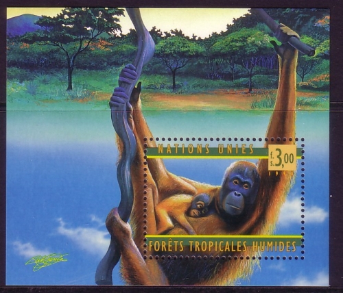 UNO GENF BLOCK 10 POSTFRISCH(MINT) 50 JAHRE WHO 1998 ORANG-UTAN