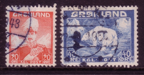 GRÖNLAND MI-NR. 26-27 o KÖNIG CHRISTIAN X UND EISBÄR