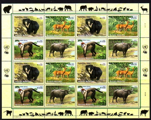 UNO WIEN MI-NR. 406-409 POSTFRISCH(MINT) KLEINBOGEN GEFÄHRDETE TIERE (XII) 2004 BÄR HIRSCH WASSERBÜFFEL AFFE