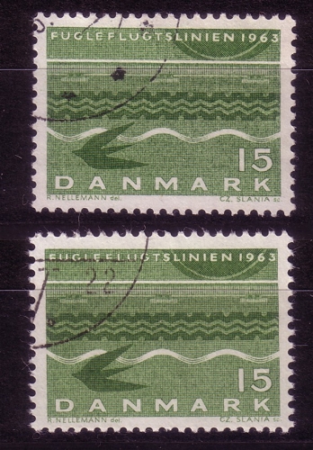 DÄNEMARK MI-NR. 413 x + y GESTEMPELT(USED) MITLÄUFER 1963 VOGELFLUGLINIE