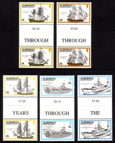 ALDERNEY MI-NR. 43-47 POSTFRISCH(MINT) ZWISCHENSTEGPPARSATZ KRIEGSSCHIFFE - U-BOOT 1990