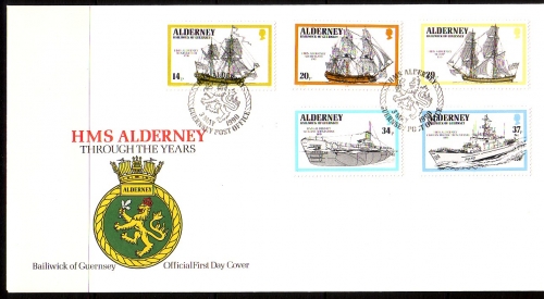 ALDERNEY MI-NR. 43-47 FDC KRIEGSSCHIFFE - U-BOOT 1990