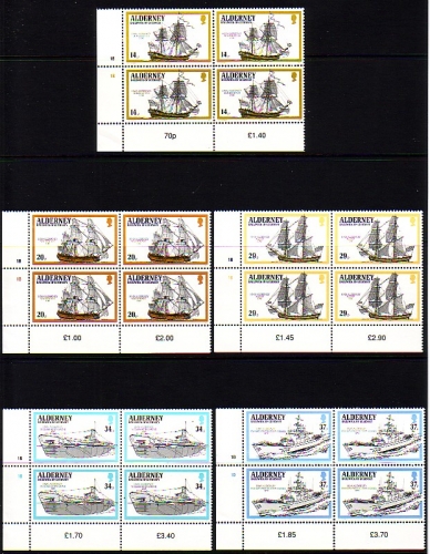 ALDERNEY MI-NR. 43-47 POSTFRISCH(MINT)4er BLOCK KRIEGSSCHIFFE U-BOOT 1990