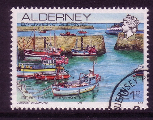 ALDERNEY MI-NR. 48 GESTEMPELT(USED) INNERE HAFEN SCHIFFE 1991