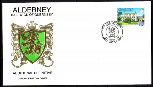 ALDERNEY MI-NR. 54 FDC ISLAND HALL EHEMALIGER REGIERUNGSSITZ 1992