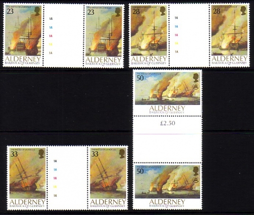 ALDERNEY MI-NR. 55-58 POSTFRISCH(MINT) ZWISCHENSTEGPAARSATZ SEESCHLACHT von LA HOGUE - SCHIFFE