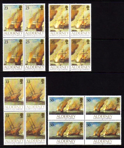 ALDERNEY MI-NR. 55-58 POSTFRISCH(MINT) 4er BLOCK SEESCHLACHT von LA HOGUE 1992 SCHIFFE