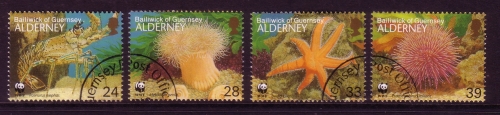 ALDERNEY MI-NR. 61-64 o NATURSCHUTZ WWF LANGUSTE SEENELKE SEESTERN SEEIGEL