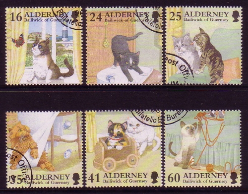 ALDERNEY MI.NR. 94-99 GESTEMPELT(USED) SPIELENDE KATZEN 1996