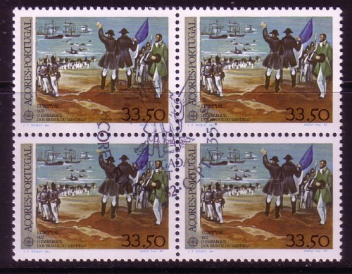 AZOREN MI-NR. 353 GESTEMPELT(USED) 4er BLOCK EUROPA 1982 HISTORISCHE EREIGNISSE SCHIFFE