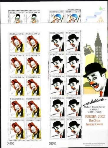 GIBRALTAR EUROPA 2002 10 x KLEINBOGENSATZ MI-NR. 1002-1005 POSTFRISCH(MINT) (MINT)ZIRKUS CLOWN