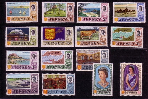 JERSEY MI-NR. 7-21 POSTFRISCH(MINT) LANDESTYPISCHE MOTIVE SCHLOSS LEUCHTTURM KÖNIGIN