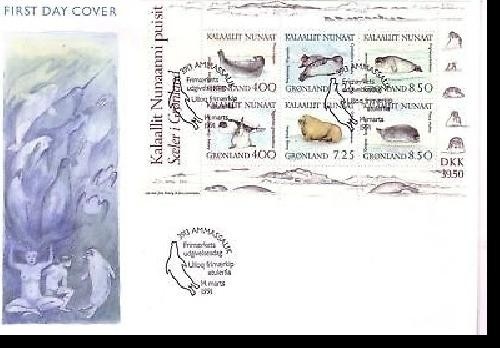 GRÖNLAND BLOCK 3 FDC ROBBEN WALROSS SEEHUND