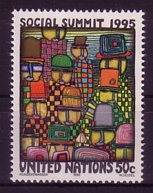 HUNDERTWASSER UNO NEW YORK MI-NR. 680 POSTFRISCH(MINT) WELTGIPFEL IN KOPENHAGEN 1995