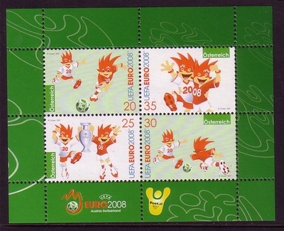 ÖSTERREICH BLOCK 38 POSTFRISCH(MINT) UEFA 2008 - FUSSBALL MASKOTTCHEN