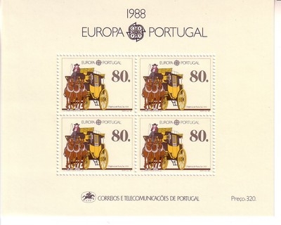 PORTUGAL BLOCK 57 POSTFRISCH(MINT) EUROPA CEPT 1988 TRANPORT- UND VERKEHR POSTKUTSCHE