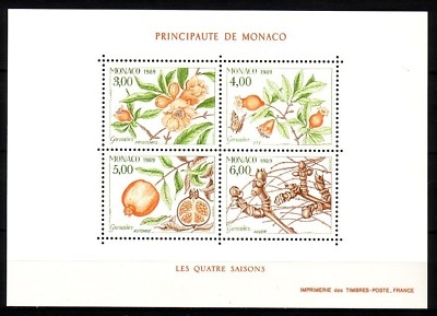 MONACO BLOCK 42 POSTFRISCH(MINT) DIE VIER JAHRESZEITEN VII GRANATAPFELBAUM 1989