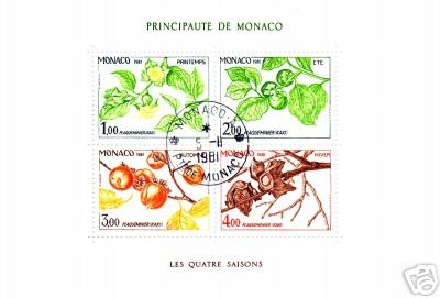 MONACO BLOCK 18 GESTEMPELT(USED) VIER JAHRESZEITEN (I) KAKIPFLAUME 1981