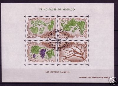 MONACO BLOCK 36 GESTEMPELT DIE VIER JAHRESZEITEN (V) WEINREBE 1987