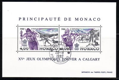 MONACO BLOCK 38 GESTEMPELT OLYMPISCHE WINTERSPIELE CALGARY