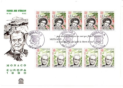 MONACO BLOCK 16 FDC CEPT 1980 BEDEUTENDE PERSÖNLICKEITEN