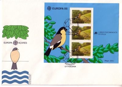 AZOREN BLOCK 7 FDC EUROPA 1986 NATUR- und UMWELTSCHUTZ AZORENGIMPEL