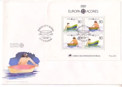 AZOREN BLOCK 10 FDC EUROPA 1989 KINDERSPIELE