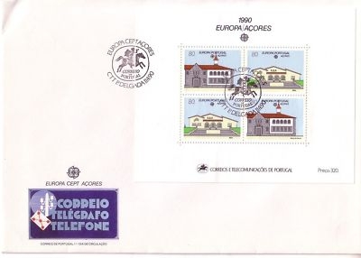 AZOREN BLOCK 11 FDC EUROPA 1990 POSTALISCHE EINRICHTUNG