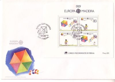 MADEIRA BLOCK 10 FDC EUROPA 1989 KINDERSPIELE