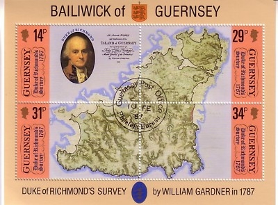GUERNSEY BLOCK 4 GESTEMPELT(USED) LANDKARTE von GUERNSEY WILLIAM GARDNER 1987