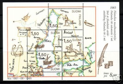 FINNLAND BLOCK 1 POSTFRISCH FINLANDIA 88 POSTROUTENKARTE - SCHIFFE - PFERD