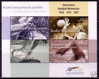 DEUTSCHLAND BLOCK 70 POSTFRISCH(MINT) DEUTSCHE SPORTHILFE HANDBALL TURNEN SCHWIMMEN KANU