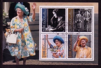 GIBRALTAR BLOCK 42 GESTEMPELT(USED) 100. GEBURTSTAG KÖNIGINMUTTER ELISABETH