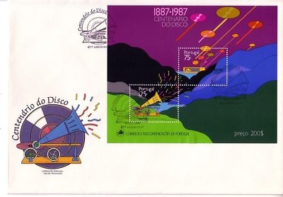 PORTUGAL BLOCK 55 FDC 100 JAHRE SCHALLPLATTE GRAMMOPHON 1987