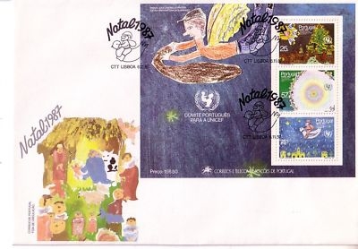 PORTUGAL BLOCK 56 FDC WEIHNACHTEN 1987 KINDERZEICHNUNG