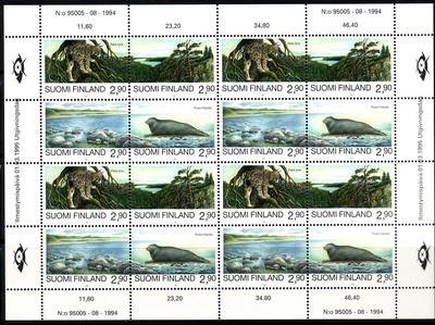 FINNLAND MI-NR. 1291-1294 POSTFRISCH(MINT) KLEINBOGEN NATURSCHUTZ 1995 LUCHS ROBBE
