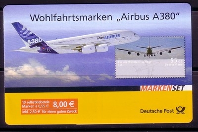 DEUTSCHLAND MH 74 POSTFRISCH(MINT) WOHLFAHRTSMARKEN 2008 FLUGZEUG AIRBUS POSTPREIS 8,00 EURO