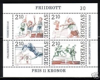 SCHWEDEN BLOCK 14 POSTFRISCH LEICHTATHLETIK 1986 HOCHSPRUNG LAUFEN SPEERWERFEN