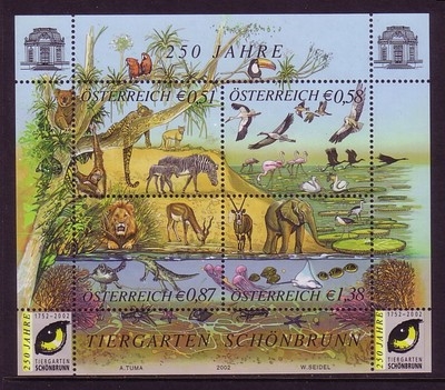 ÖSTERREICH BLOCK 16 POSTFRISCH(MINT) 250 JAHRE TIERGARTEN SCHÖNBRUNN ELEFANT KOALA LÖWE ZEBRA