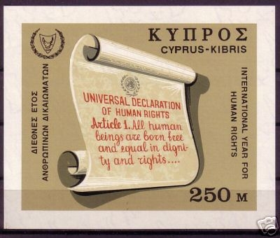 ZYPERN BLOCK 6 POSTFRISCH(MINT) UN-CHARTA DER MENSCHENRECHTE 1968