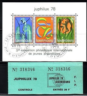 LUXEMBOURG BLOCK 12 GESTEMPELT(USED) JUPHILUX ´78 SPRINGBRUNNEN BLOCK MIT EINTRITTSKARTE