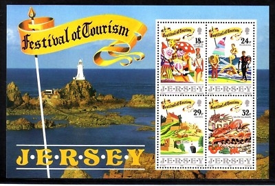 JERSEY BLOCK 5 POSTFRISCH(MINT) TOURISMUS LEUCHTTURM GOLF TAUCHEN 1990